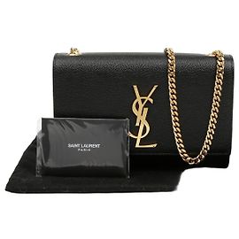 Saint Laurent Borsa a tracolla in pelle granulata da donna con logo monogramma dorato Nero