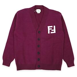 Kinder-Cardigan mit V-Ausschnitt und FF-Logo (Burgunderrot) AOCH - Fendi