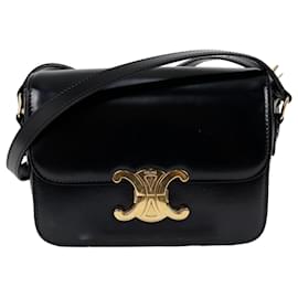Borsa a tracolla Tin Triope da donna in pelle di vitello lucida nera - Céline