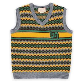Gucci Fair Isle Jacquard-Wollweste für Kinder (Grün/Gelb) XKDAO