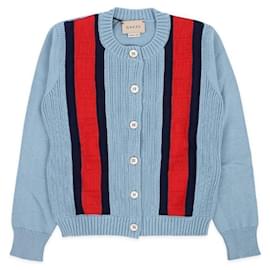 Kids U-Neck Stripe Cotton Cardigan (Sky) XKDUG - Gucci