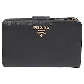 Cartera de cuero Saffiano con logotipo metálico Negro - Prada