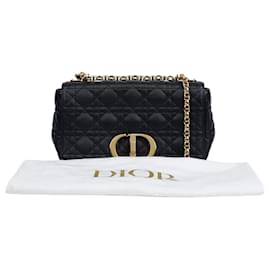 Borsa a tracolla Cannage Medium in pelle di vitello nera con finiture dorate - Dior