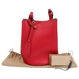 Burberry Leather Haymarket Check Large Bucket Shoulder Crossbody Bag Red