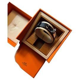 Hermès Black Leather Bracelet with Steel Clasp