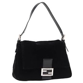 Bolso de Hombro FENDI Mamma Baguette Terciopelo Negro Plata Auth yk20633SAM
