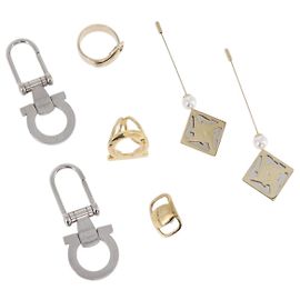Salvatore Ferragamo Pierce Brooch Ring Metal 5 Set Gold Silver Auth SW2660