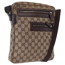 Borsa a Spalla GUCCI GG Canvas Beige Argento 92551 Auth 192812