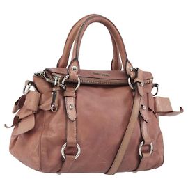 Sac à main Miu Miu Side Ribbon en cuir 2way Rose Argent Auth bs36207