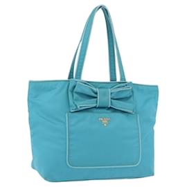 PRADA Tote Bag Nylon Türkisblau Gold Auth 192104A - Prada