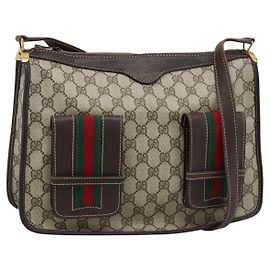 Borsa a tracolla GUCCI GG Supreme Web Sherry Line PVC Beige Oro Auth 192186A