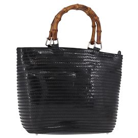 Borsa a mano GUCCI Bamboo in pelle vernice nera argento 002 1817 0413 Auth ep15120