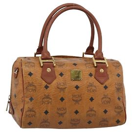 Borsa MCM Vicetos in PVC e pelle marrone, dettagli dorati, autentica 192694