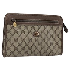 Clutch GUCCI GG Supreme in PVC e pelle Beige con finiture in tono oro Auth ep15234