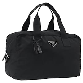 Borsa Boston PRADA in nylon nero con dettagli argento Auth 191276A