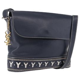 Borsa a tracolla SAINT LAURENT in pelle blu navy e oro Auth ka5243A