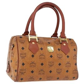 Borsa Boston MCM Logogram Vicetos in PVC e pelle Marrone Oro Auth 192236