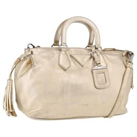 Borsa PRADA in pelle 2way Argento Oro Auth 192120A