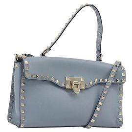 Borsa VALENTINO Rock Studs in pelle 2way Azzurro chiaro Oro Auth BA14388