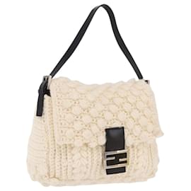 Borsa a tracolla FENDI Mamma Baguette in lana Bianco Nero Autentica am12117SAV