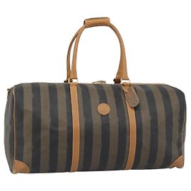 Borsa Boston FENDI in tela Pecan PVC 2way Nero Marrone Auth fm5392