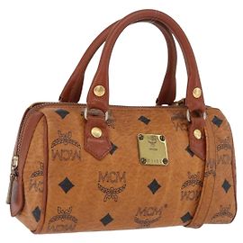 Borsa Mini Boston MCM Logogram Vicetos in PVC e pelle 2way Marrone Oro Auth 192038