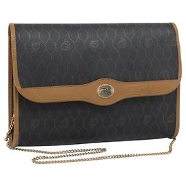 Borsa a tracolla con catena Christian Dior Honeycomb Canvas PVC Nero Oro Auth ep15113