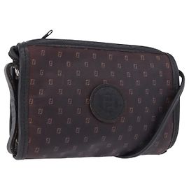 Borsa a tracolla FENDI in PVC e tela nera Auth bs36074