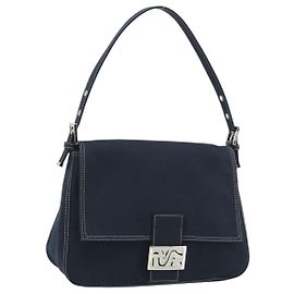Borsa a tracolla FENDI Mamma Baguette in tela blu navy e argento Auth 192731SV