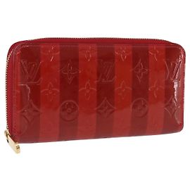 LOUIS VUITTON Vernis Rayure Zippy Long Wallet Pomme D'amour M91718 Auth 192031