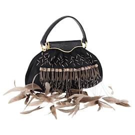 Borsa a mano BVLGARI Feather in raso nero e oro Auth 191451SM - Bulgari