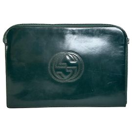 Custodia per laptop in pelle vintage Gucci Verde scuro