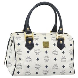 Borsa MCM Vicetos Logogram PVC Pelle White Gold Auth bs36079
