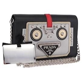 Borsa a tracolla PRADA Robot Chain Saffiano Nero Argento Auth SW2638SM - Prada