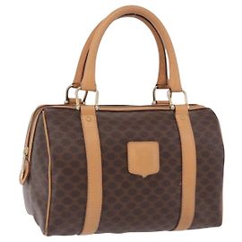Céline CELINE Borsa Boston Mini in Tela Macadam PVC Pelle Marrone Oro Autentica am12116A