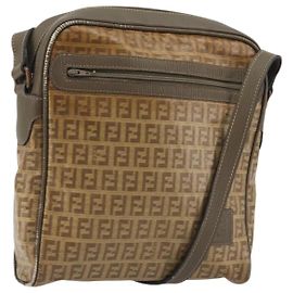 Borsa a Spalla FENDI Zucchino in Tela Cerata Beige Auth gh2168