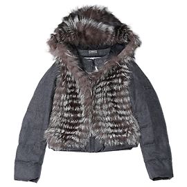 Fendi Puffer-Jacke aus Wollmischung mit Pelzbesatz, Größe 40 IT