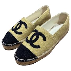 Chanel Metallic-Gewebe Espadrilles Goldbeige