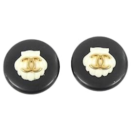 Boucles d'oreilles à clip Chanel Noir, Or et Blanc
