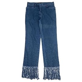 Fendi 2000er Jahre Denim-Jeans mit Fransen und Strasssteinen