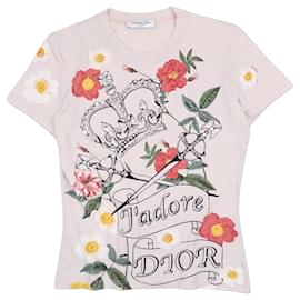 Dior by Galliano AW03 'Jadore Dior' T-Shirt mit floralem Strass-Kronen- und Schwert-Motiv