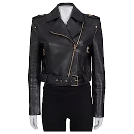 Chaqueta corta de piel de cordero Balmain - Cremallera dorada Talla 36 De segunda mano