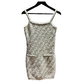 Chanel Tweed-Minikleid Hellgrün/Weiß FR 36