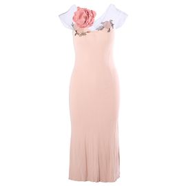 Blumarine Transparentes Seiden-Slip-Kleid mit Blumenapplikationen