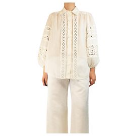 Zimmermann Blusa bianca con maniche a sbuffo in broderie - taglia UK 8