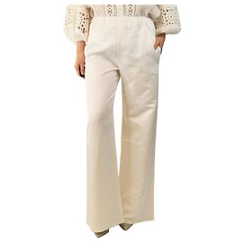 Autre Marque Pantalones de mezcla de lino blancos con cintura elástica - talla UK 10