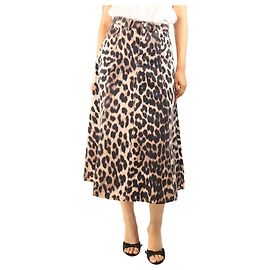 Ganni Falda midi con estampado de leopardo marrón - talla UK 10