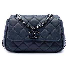 Chanel Blue Quilted Calfskin Frame in Chain Flap