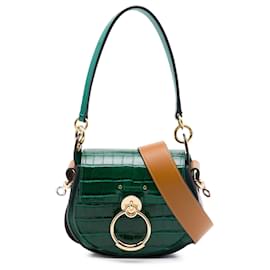 Chloé Tess Satchel aus grünem Leder mit Krokodilprägung, klein