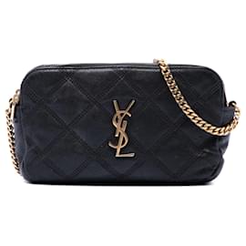 Saint Laurent Borsa a tracolla Becky mini in agnello trapuntato nero con doppia zip